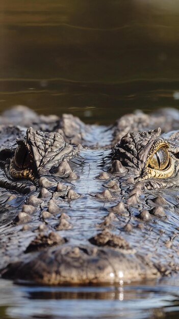 Photo crocodile or alligator eyes up close