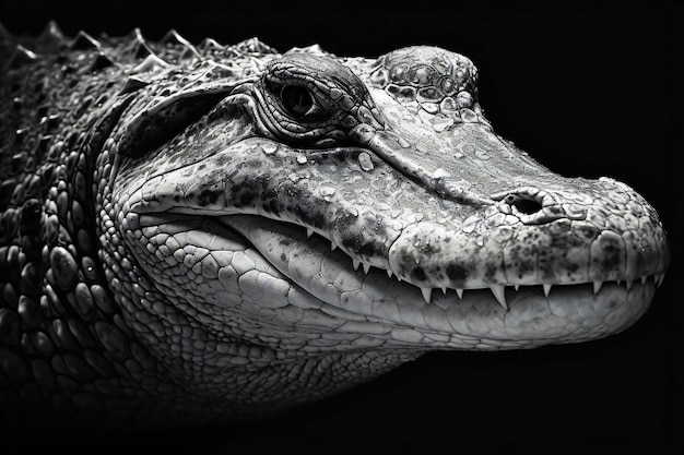 Crocodile head closeup Black and white