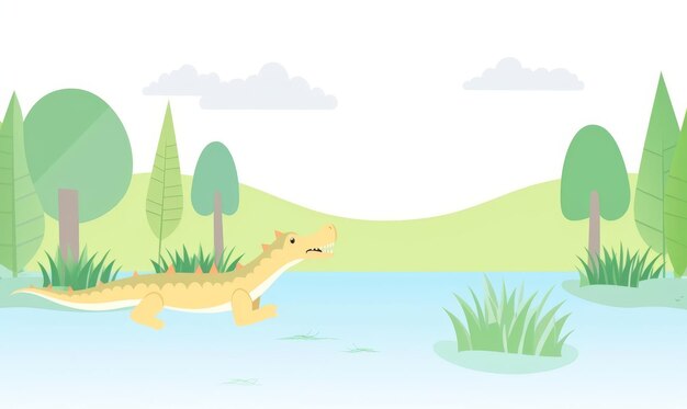 Crocodile paper craft flat design front view riverbank theme animation vivid