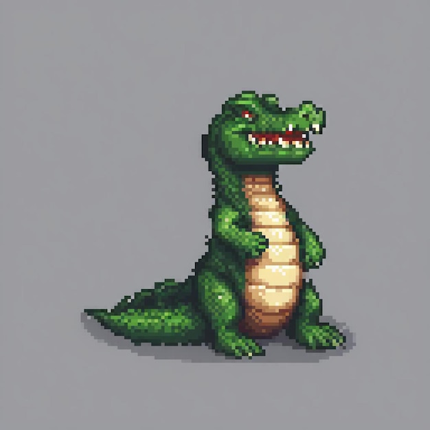 Crocodile in pixel art mouth agape vintage style