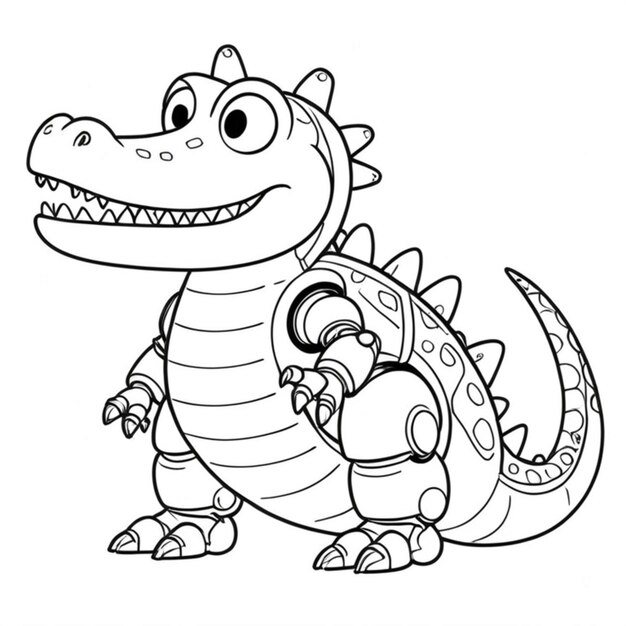 crocodile robot line art white background