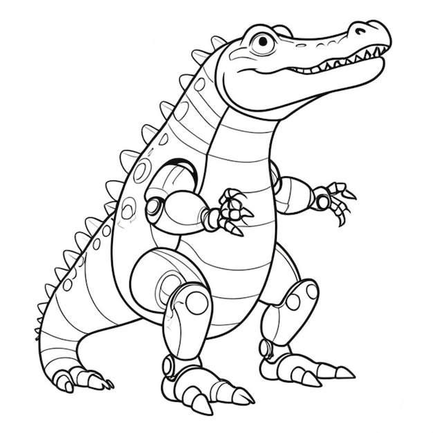 crocodile robot line art white background