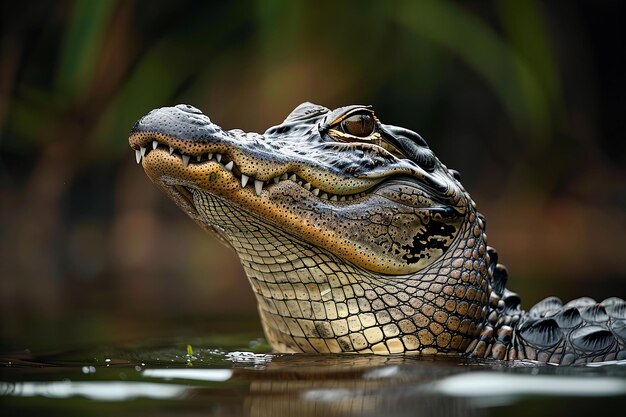 a crocodile with an eye on its head is in the water