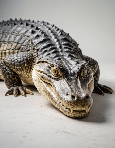 a crocodile with a large head and mouth open on a white background