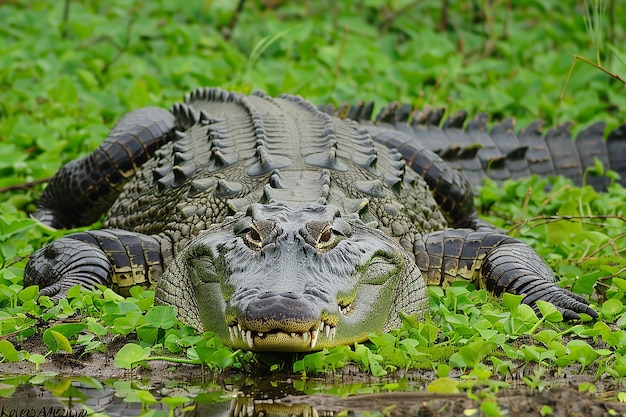 Photo a crocodile with the mouth open is laying on the ground