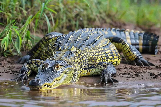 a crocodile with an open mouth is laying in the water