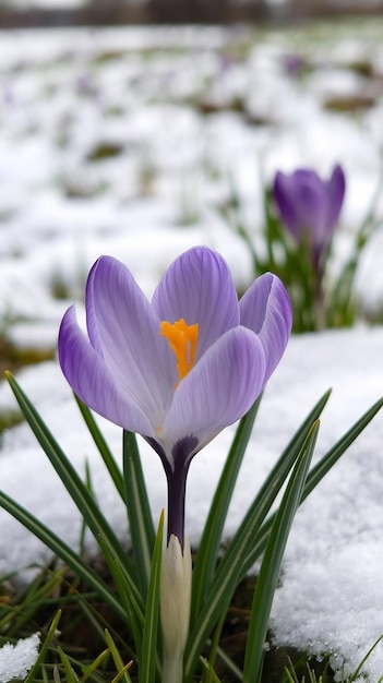 Photo crocus flower in sonw