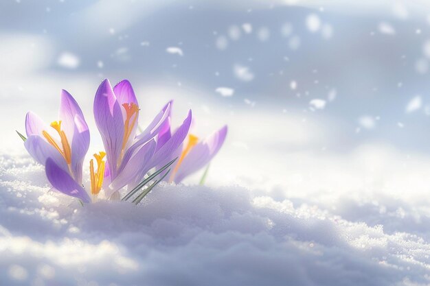 Photo crocuses emerging from the snow