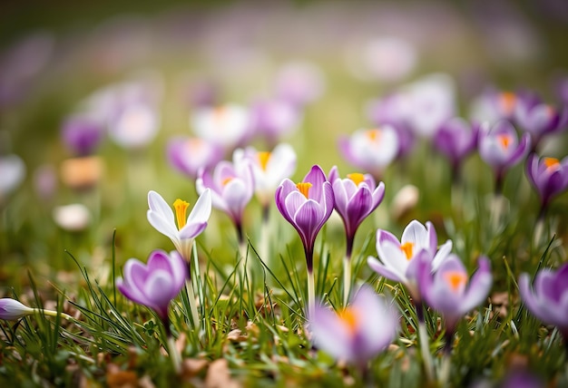 Photo crocuses in a spring meadow