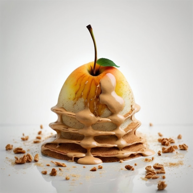 croffle chocolate sauce melted with apple food photography