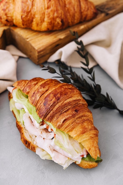 croissant brioche bread with chicken breast and vegetable