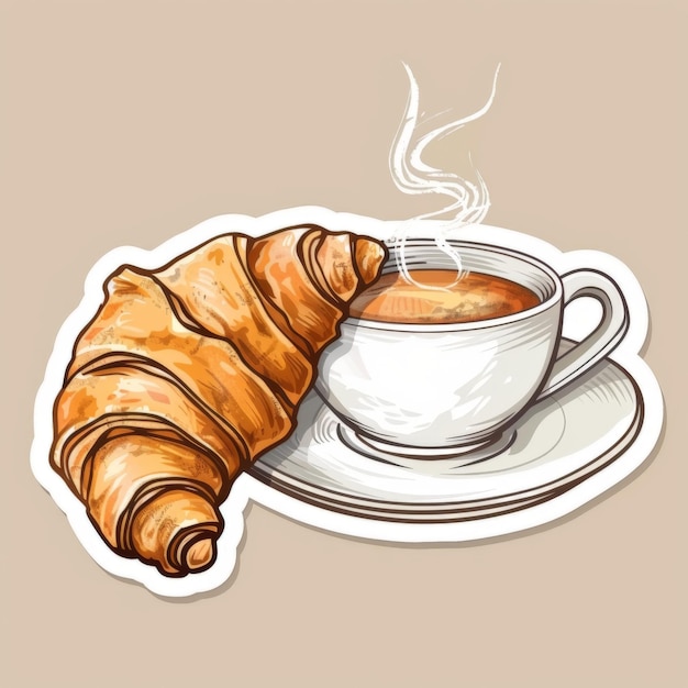 Photo croissant and cappuccino sketch