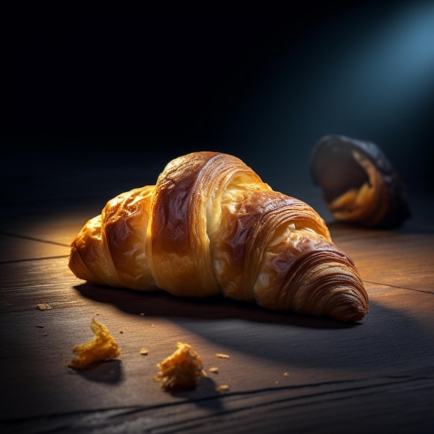 a croissant and a croissant on a wooden table