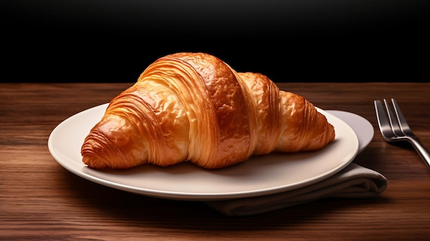 Croissant on a plate isolated on background Top view