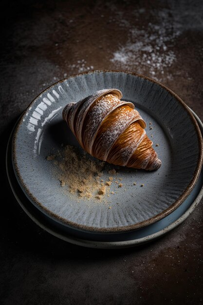 Croissant served on a ceramic plate background Illustration AI Generative