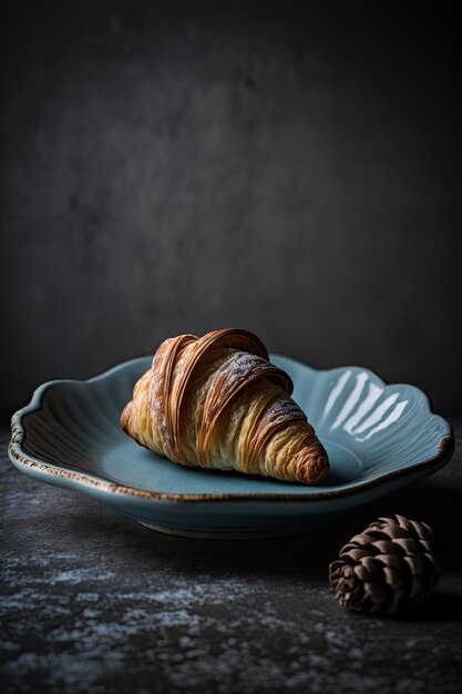 Croissant served on a ceramic plate background Illustration AI Generative