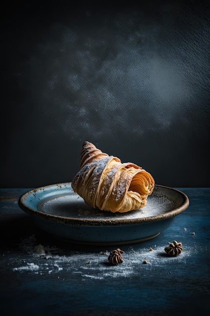 Croissant served on a ceramic plate background Illustration AI Generative