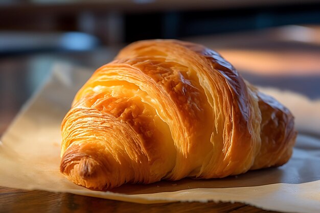 Croissant on a sheet of paper closeup