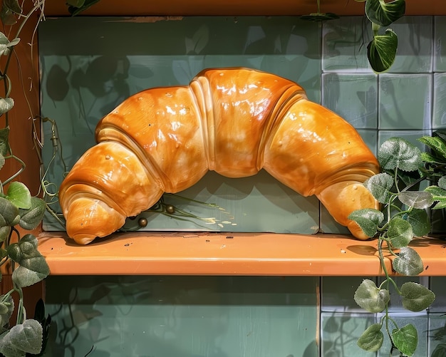 Croissant on a shelf in a cafe Croissant in a cafe