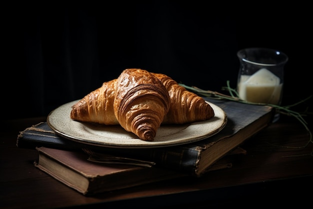 Croissant Sits Plate Open Book