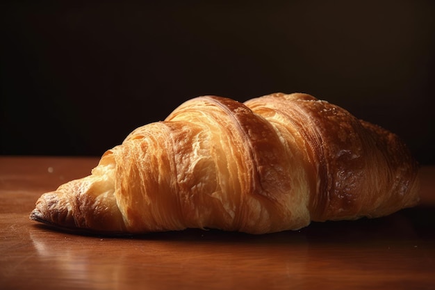 A croissant sitting on top of a wooden table generative AI