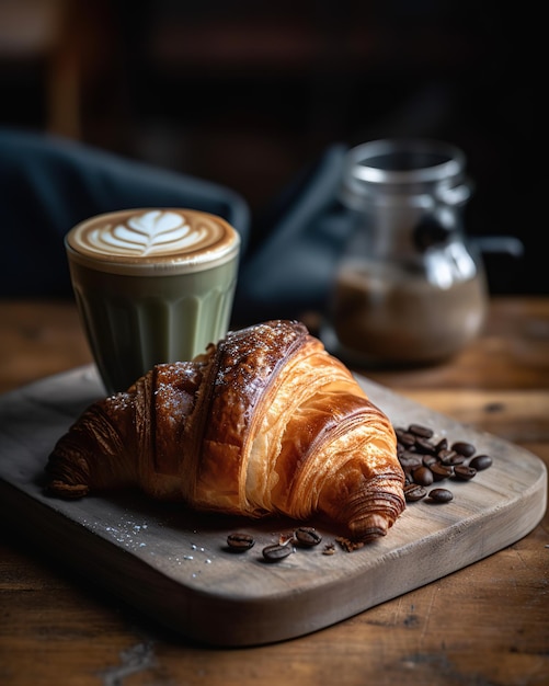 croissant with butter and latte art