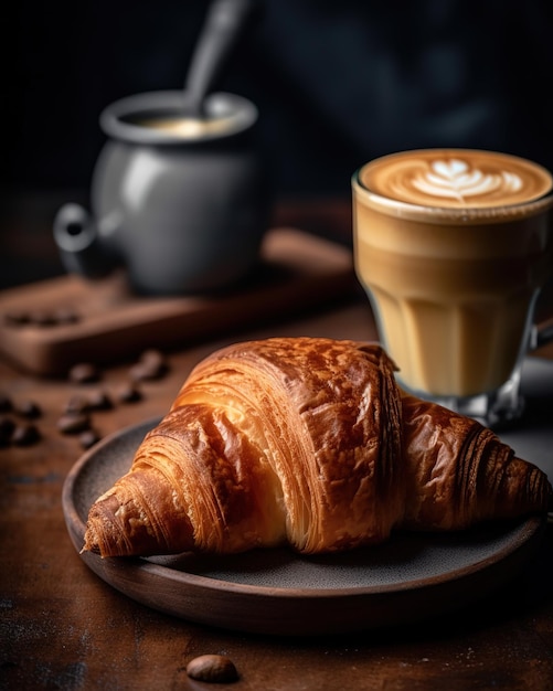 croissant with butter and latte art