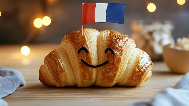 Photo a croissant with a smiley face on it has a smiley face on it