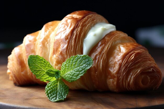 Croissant with a Touch of Fresh Mint yummy delicious croissant food image photography