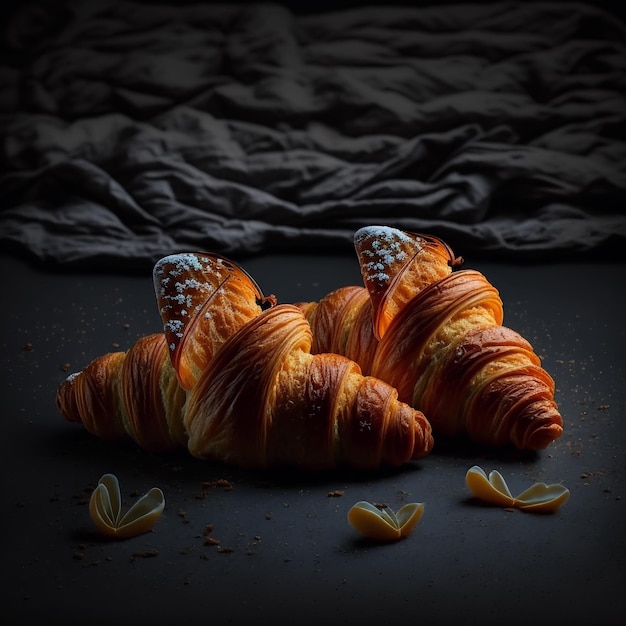 Croissants on black background