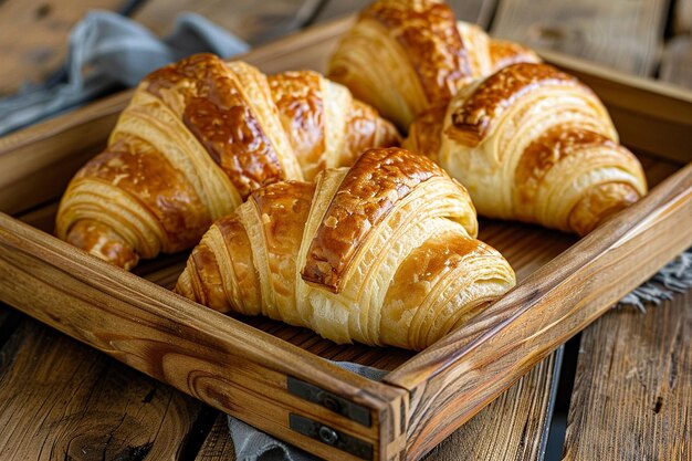 Croissants and a handcrafted wooden breakfast tray