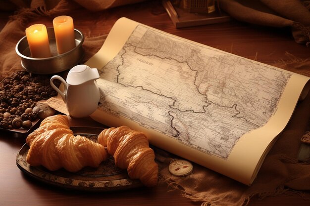 Croissants and a map for a breakfast journey