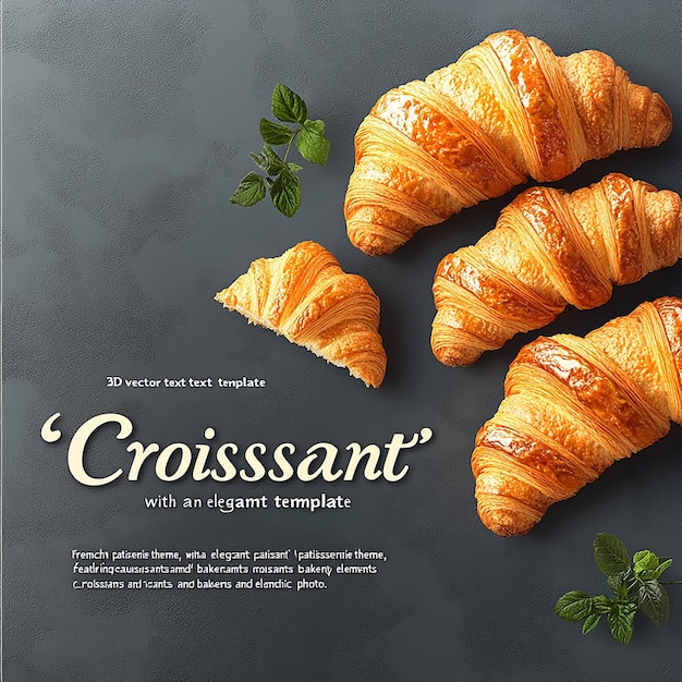 Photo croissants mint leaves white marble background text