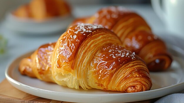 Croissants on a Plate With Powdered Sugar