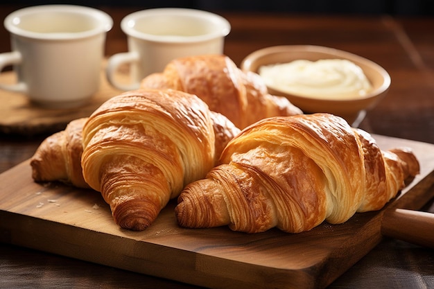 Croissants Served with a Side of Greek Yogurt and Honey