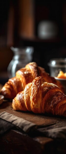 Croissants On Stone Rustic Pub Mobile Wallpeper Postcard Generative AI