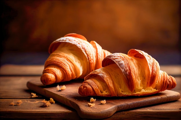 Croissants on the table warm light Generative AI Generative AI