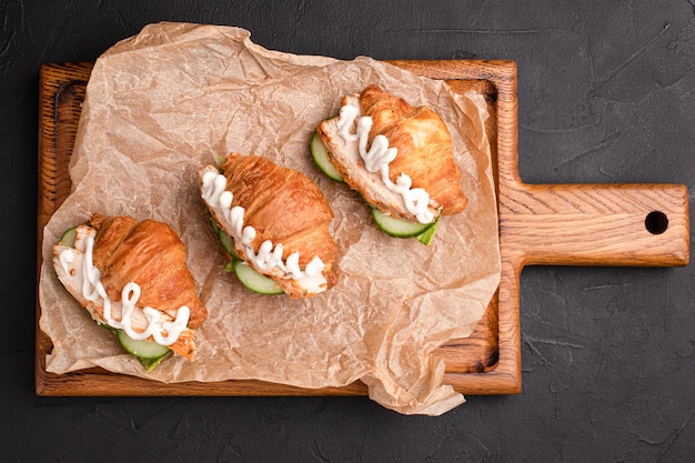 Croissants with fillings croissants with different fillings on a black background