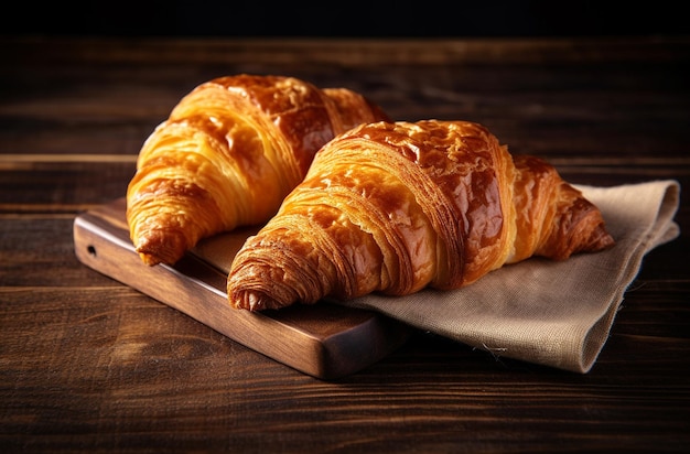 croissants on a wooden cutting board with a knife on it