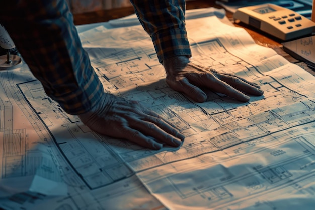 Crop of an Architect Opening a Blueprint