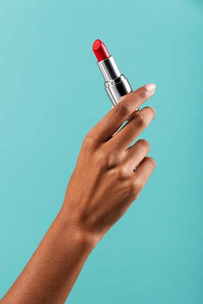 Crop black woman with red lipstick