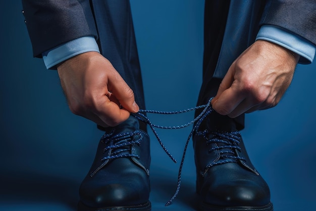 Photo crop businessman tying laces