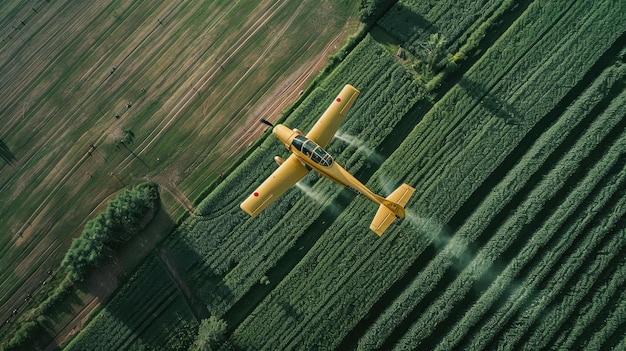 Photo crop duster flying low over agricultural fields