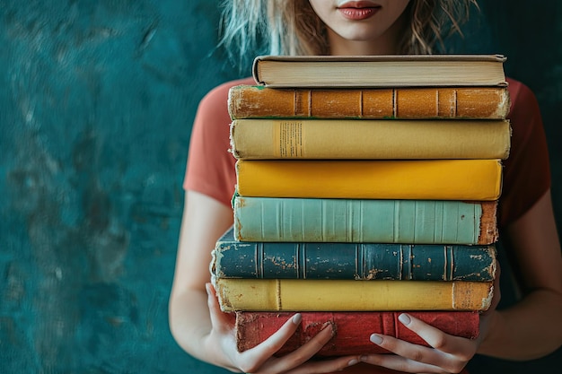 Crop woman with stack of books