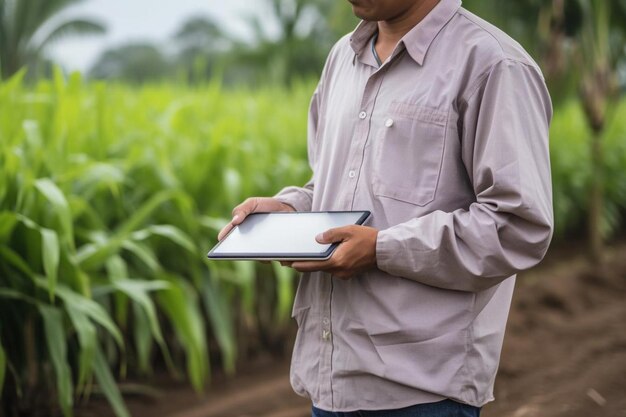 Cropped hands of farmer holding digital tablet