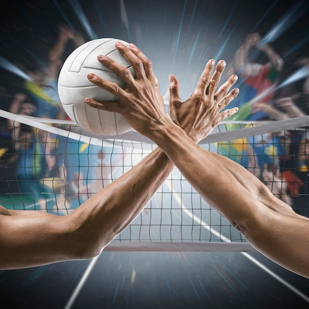 Cropped hands of players practicing volleyball