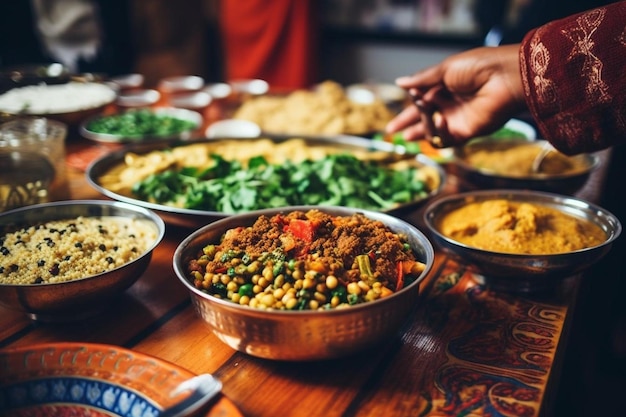 Photo cropped hands on women having food at dining table