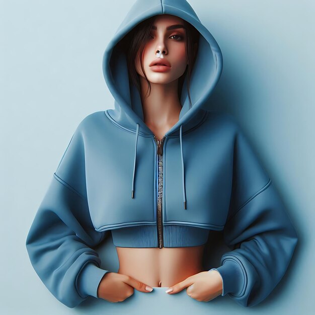 Photo cropped hoodie mockup zip up hoodie blue mockup template 1