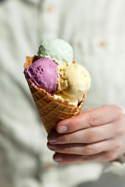 Cropped image of hand holding ice cream cone