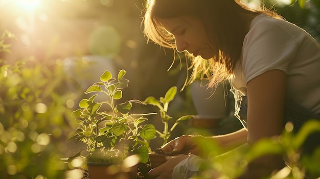 cropped image of woman gardening Generative AI